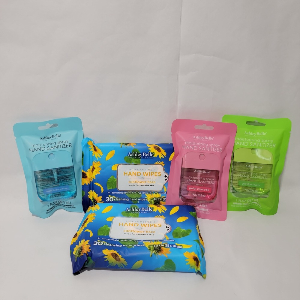 Ashley Belle Hand Sanitizer Spray & Cleansing Wipes Bundle 5pc Floral Scents NEW